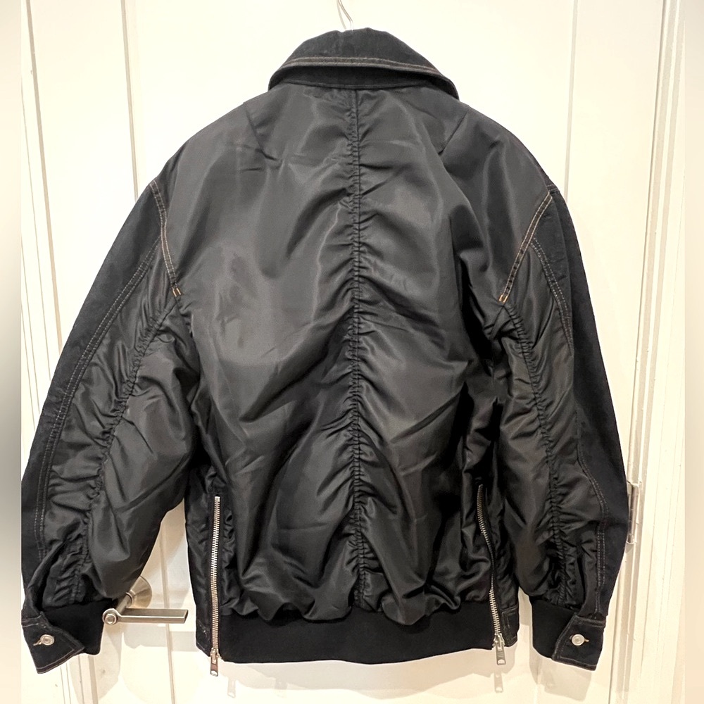 All Saints denim and nylon trucker jacket rinse denim with ruched nylon back NWT - Picture 7 of 13